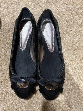 Bourne Black Bow Ballet Flats with Jewel Accent - Women Shoes